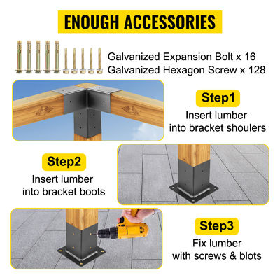 Geavanceerde buitenruimtes staal pergola kit met houten stand en aangepaste beugels